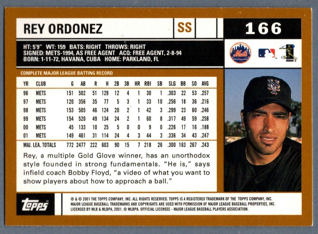 Rey Ordonez Signed Autographed 2002 Topps #166 LSCM COA New York Mets