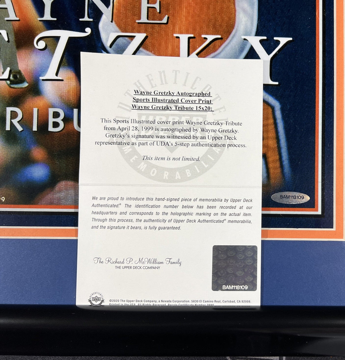 Wayne Gretzky Signed Framed 16x20 Photo SI Tribute UDA COA Edmonton Oilers