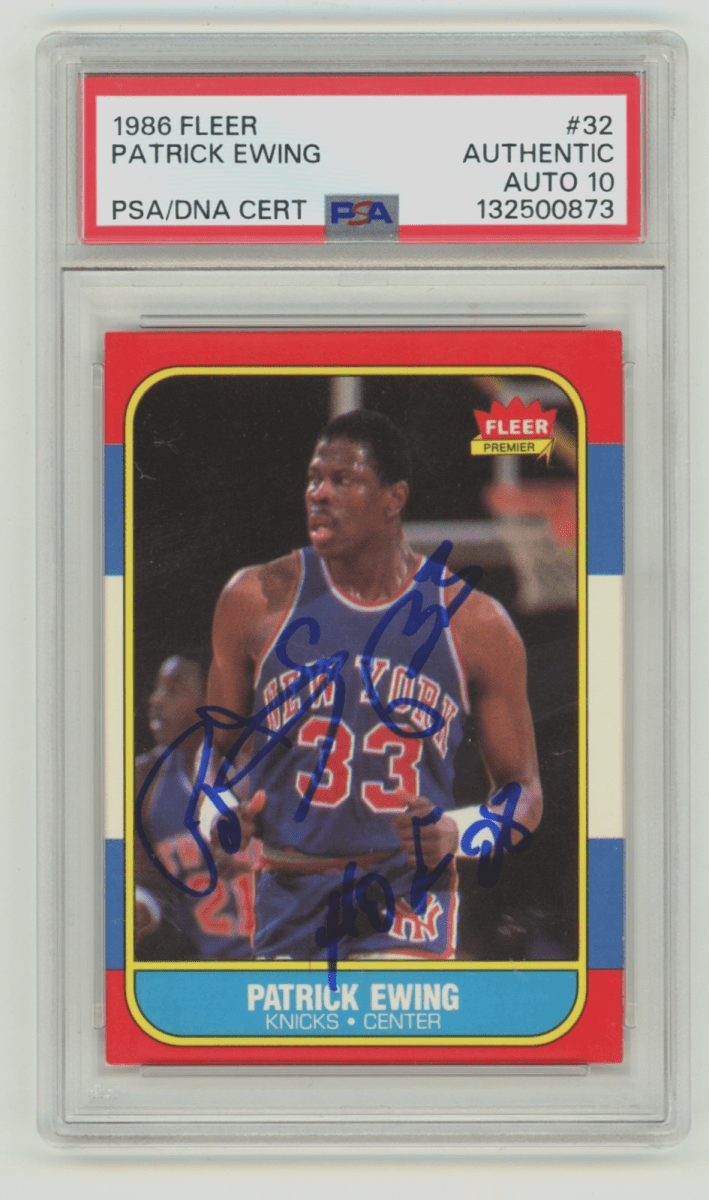 Patrick Ewing 1986-87 Fleer #32 Signed Rookie RC w/ HOF 08 Insc. PSA 10 Auto