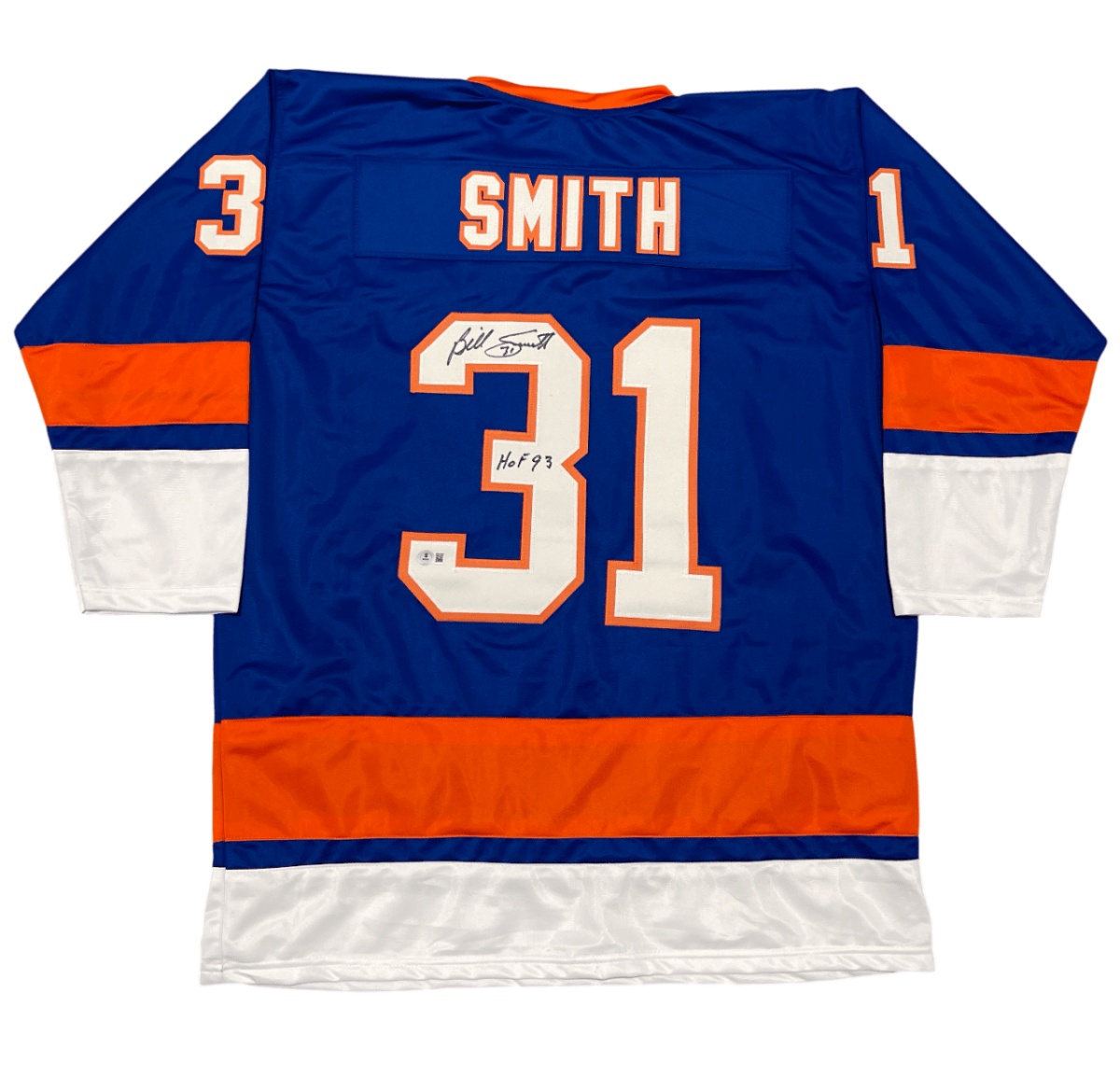 Billy Smith Signed New York Islanders Custom Jersey w/ HOF 93 Beckett W BAS COA