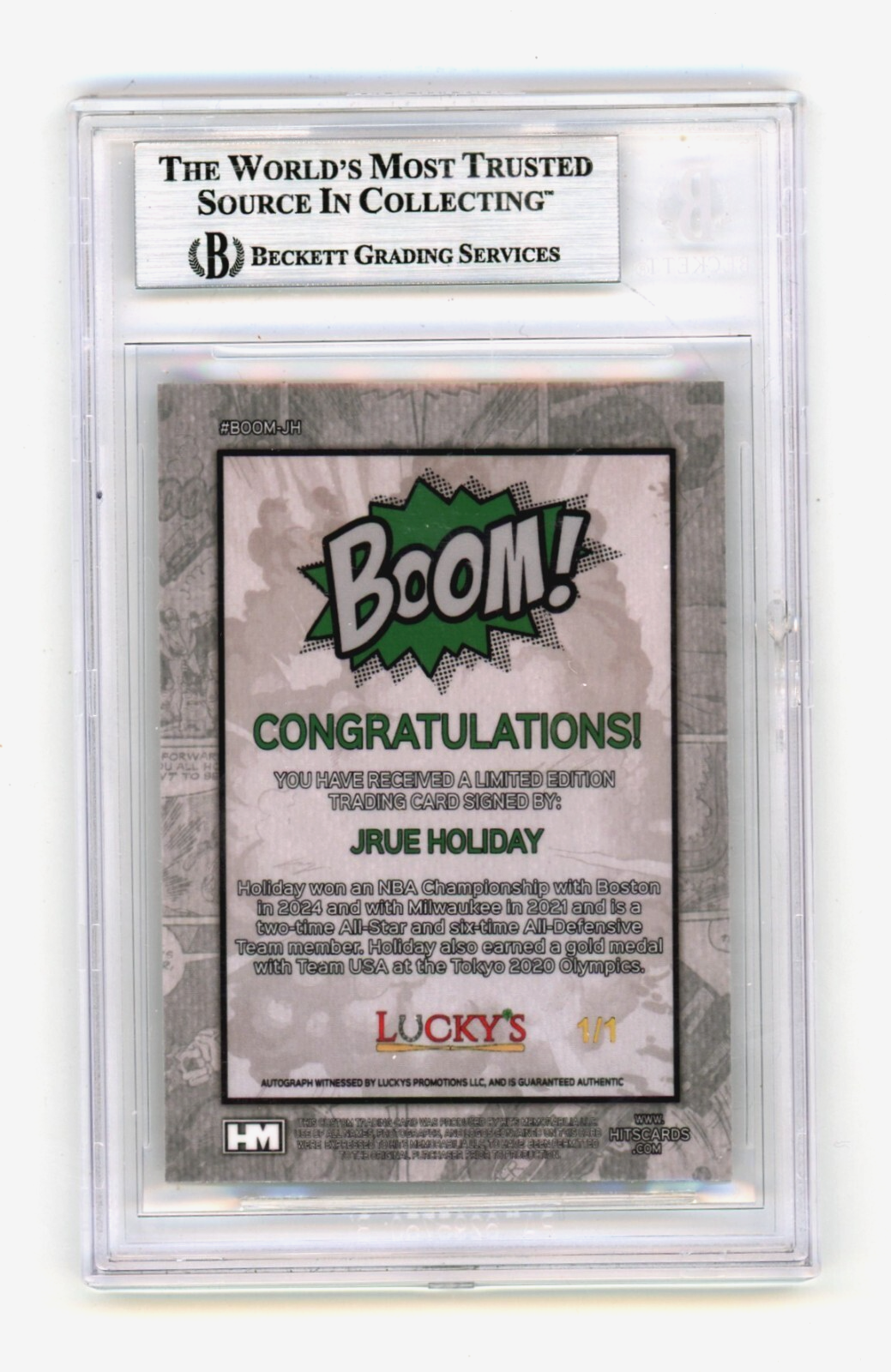 Jrue Holiday 2024 Hits Memorabilia BOOM Super 1/1 Signed BGS BAS Auto Boston