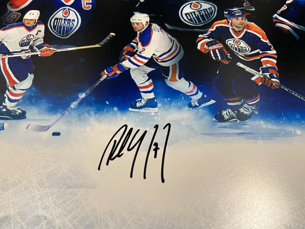 Wayne Gretzky Paul Coffey Jari Kurri Triple Signed Auto 36x18 Photo UDA COA