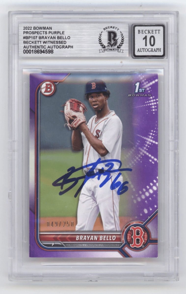 Brayan Bello 2022 Bowman 1st Purple Signed Rookie RC /250 Beckett BGS 10 Auto