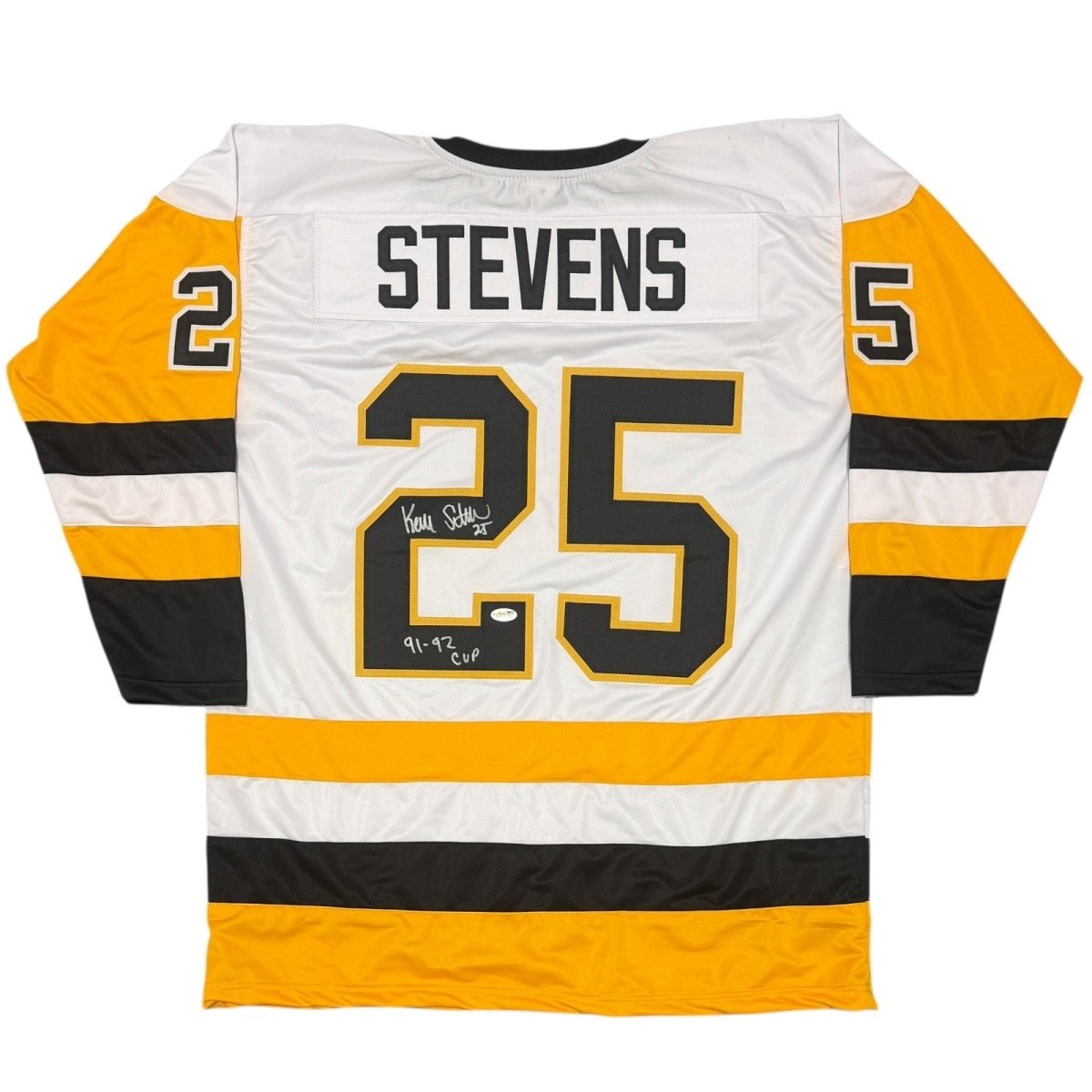 Kevin Stevens Signed Pittsburgh Penguins Custom Jersey w 91-92 Cup JSA Wit COA W
