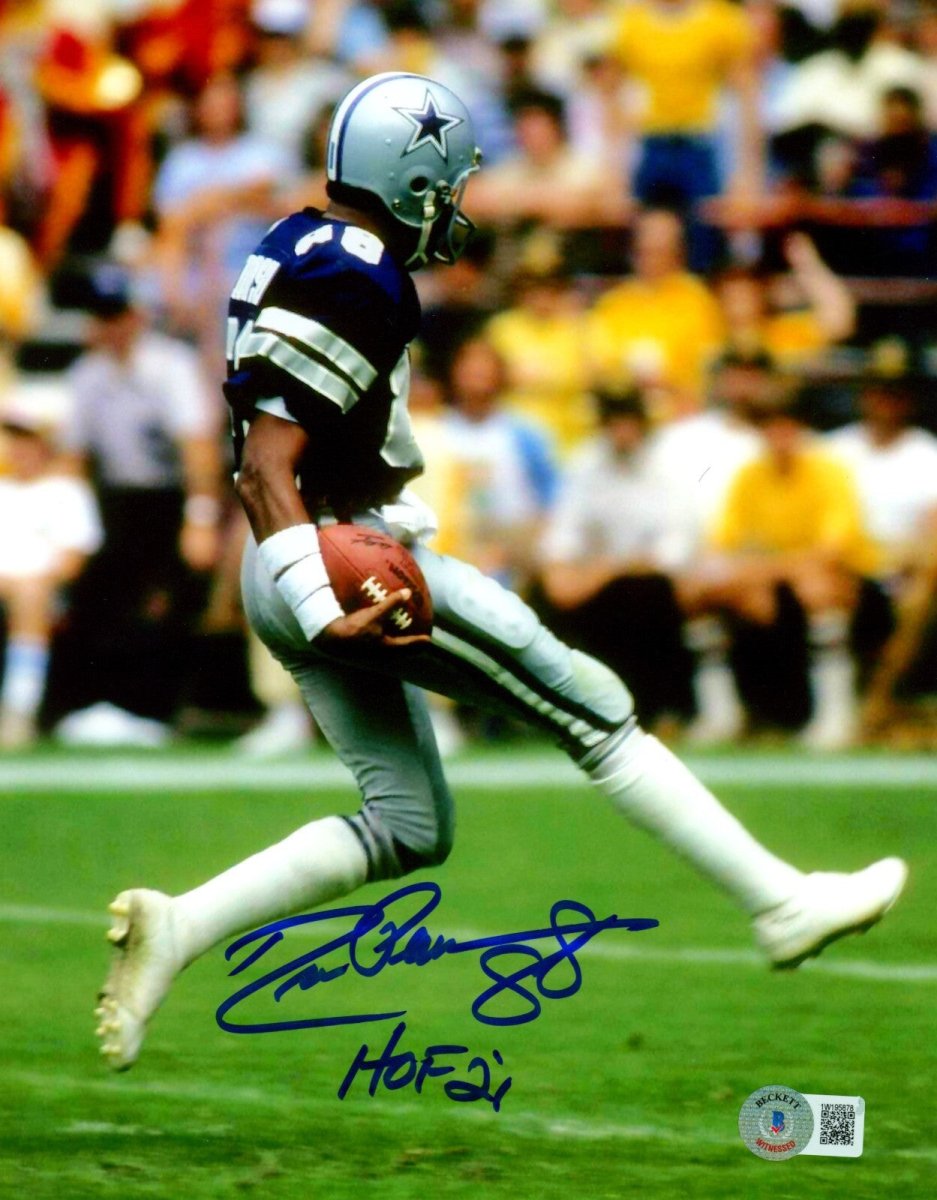 Drew Pearson Signed Dallas Cowboys 8x10 Photo w/ HOF 21 Beckett Witness BAS COA