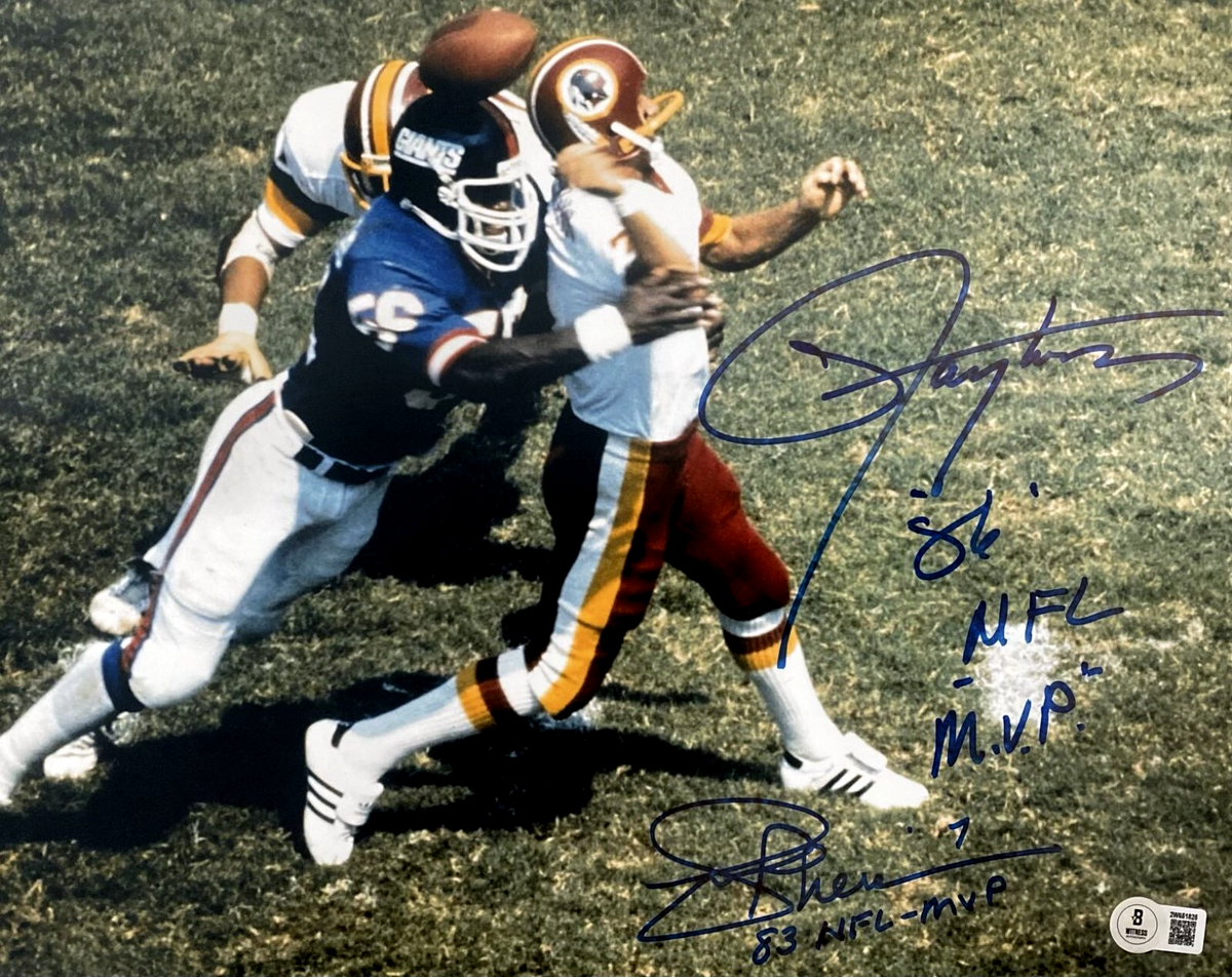 Joe Theismann &amp; Lawrence Taylor Dual Signed 11x14 Photo w/ MVP Beckett W BAS COA