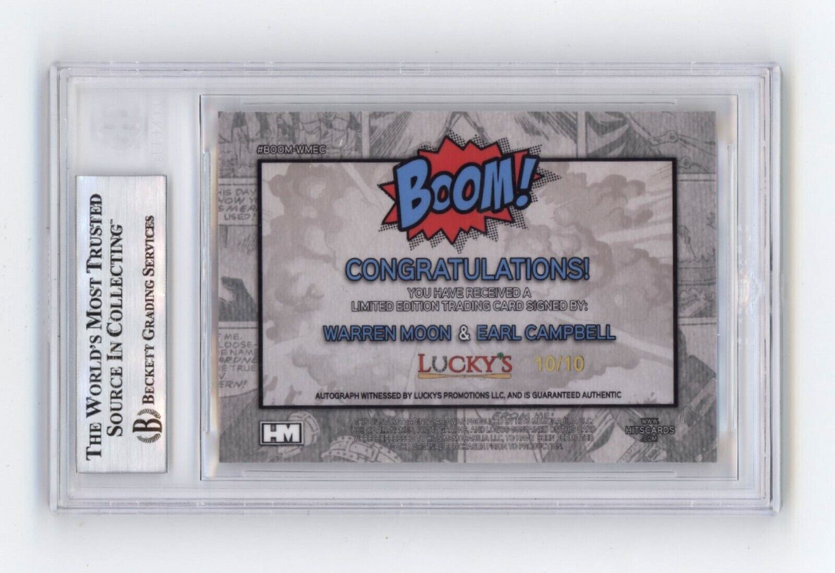 Warren Moon &amp; Earl Campbell 2024 Hits BOOM Gold #/10 Dual Signed BGS BAS Auto