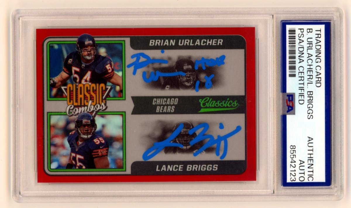 Brian Urlacher Lance Briggs 2021 Panini Classic Combos Red #/50 Signed PSA Auto