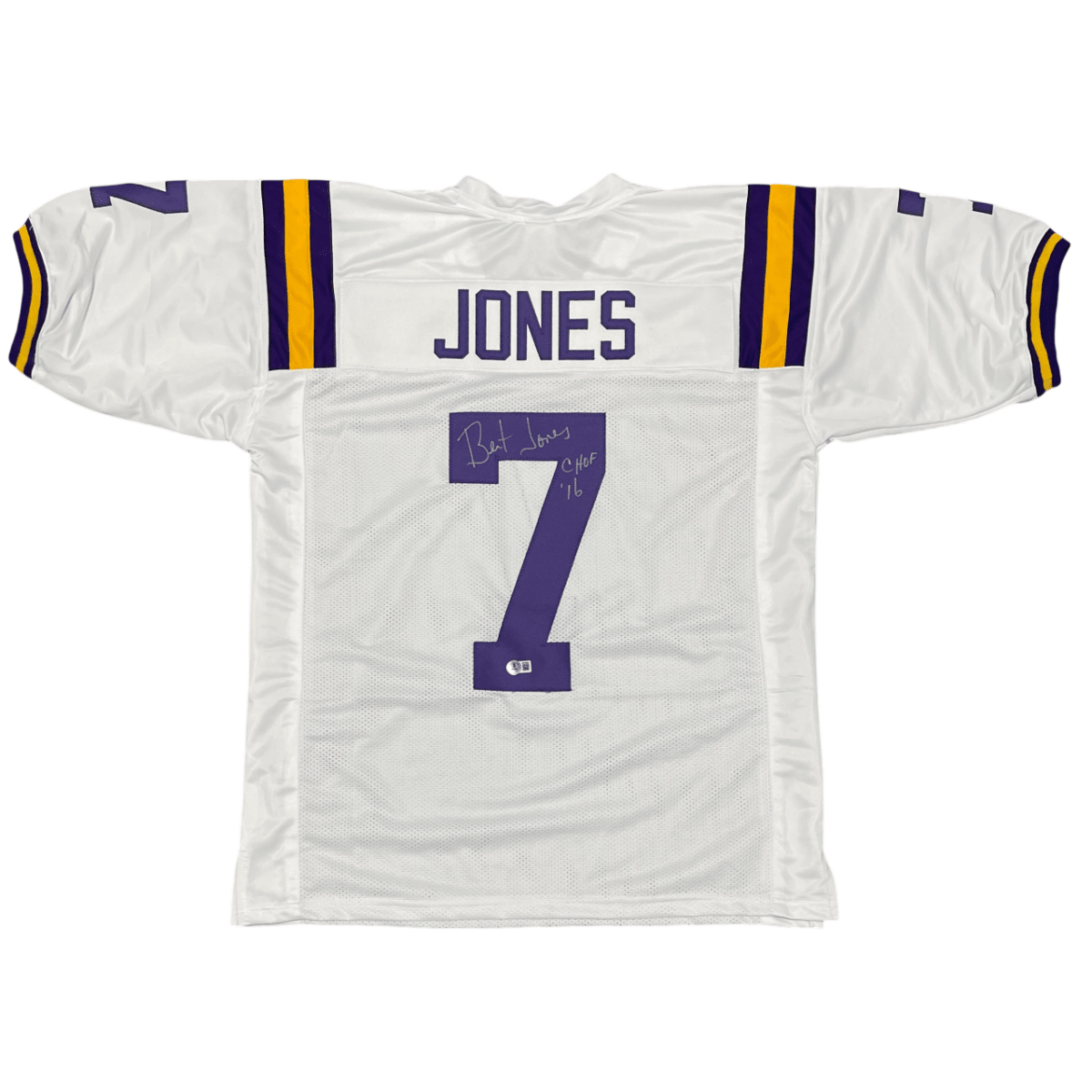 Bert Jones Signed LSU White Custom Jersey w/ CHOF 16 Beckett Witness BAS COA