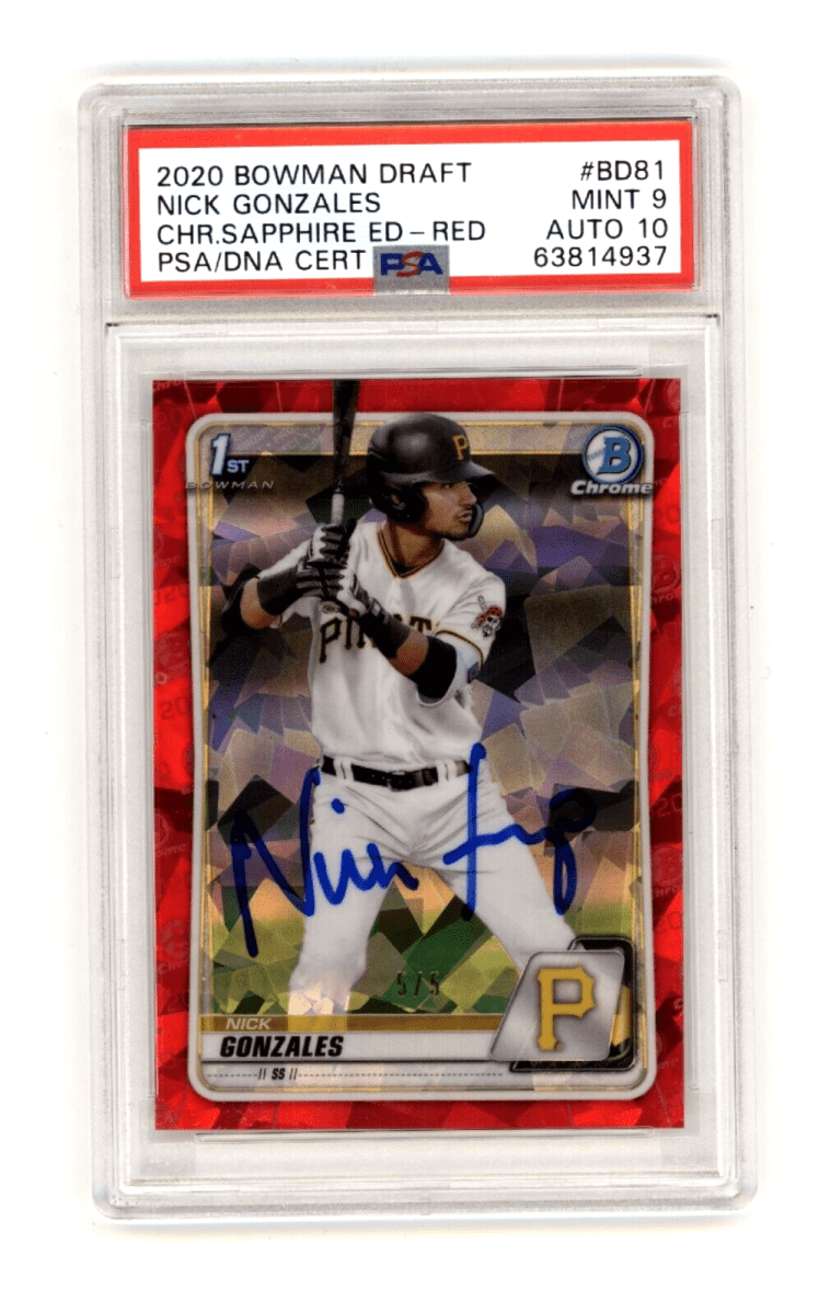 Nick Gonzales 2020 Bowman Chrome Draft Sapphire Red #5/5 RC Signed PSA 9 10 Auto