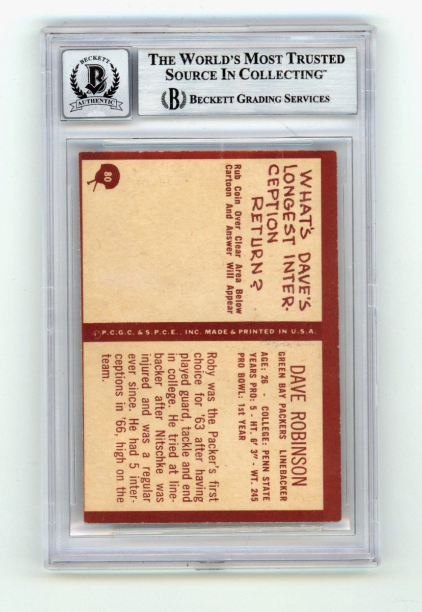 Dave Robinson 1967 Philadelphia #80 Signed Rookie RC w 3 Insc HOF BGS 10 Auto D