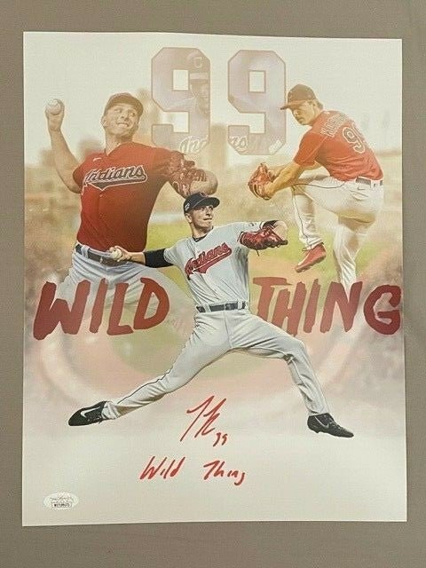 James Karinchak Signed Autographed Indians 11x14 Photo w/ Wild Thing JSA W COA