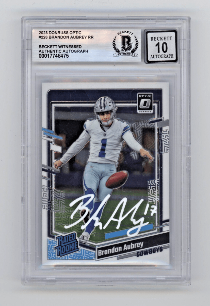 Brandon Aubrey 2023 Donruss Optic #226 Rated Rooke RC Signed Beckett BGS 10 Auto
