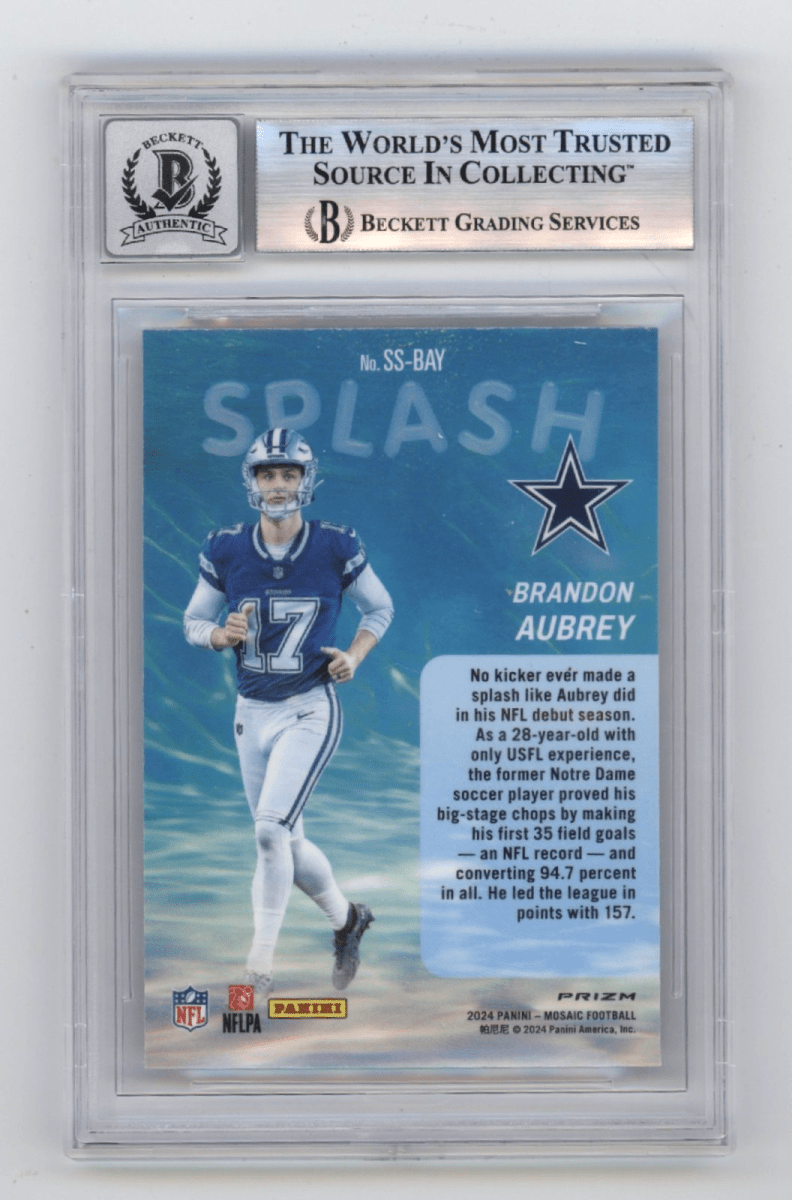 Brandon Aubrey 2024 Panini Mosaic Splash Signed Beckett BGS 10 Auto Cowboys