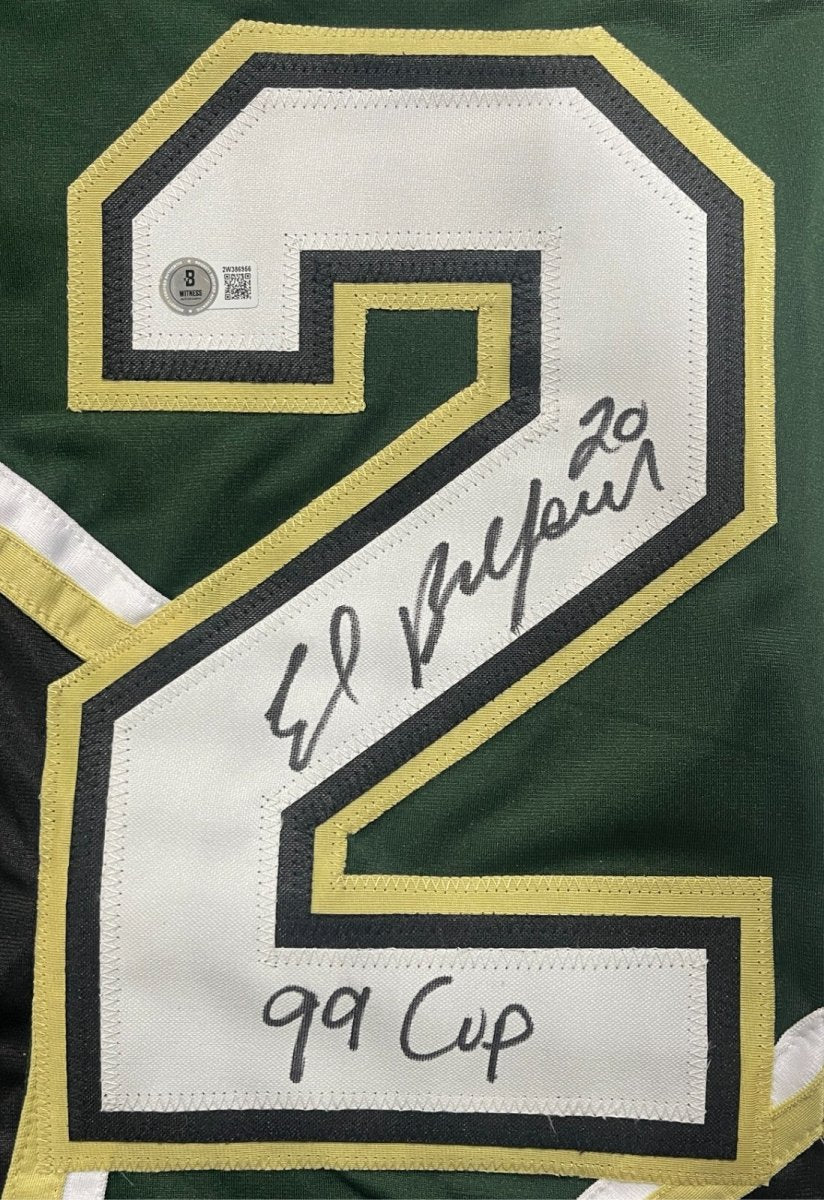 Ed Belfour Signed Dallas Stars Custom Jersey w/ 99 Cup Beckett Witness BAS COA