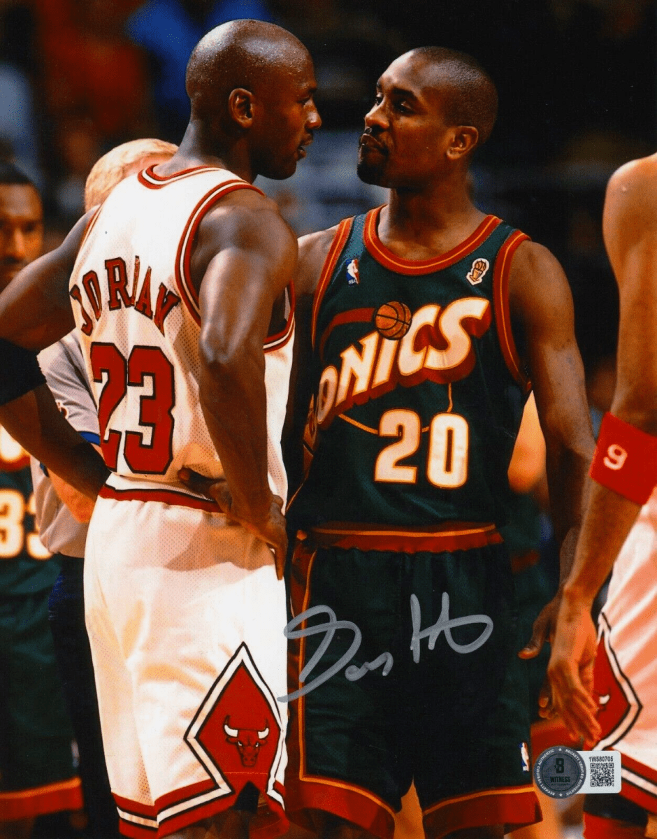 Gary Payton Signed Seattle Supersonics 8x10 Photo Beckett Witness BAS COA #1