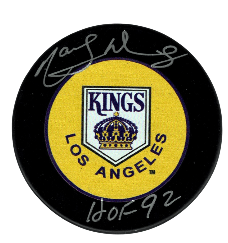 Marcel Dionne Signed Los Angeles Kings Puck w/ HOF 92 Beckett Witness BAS COA