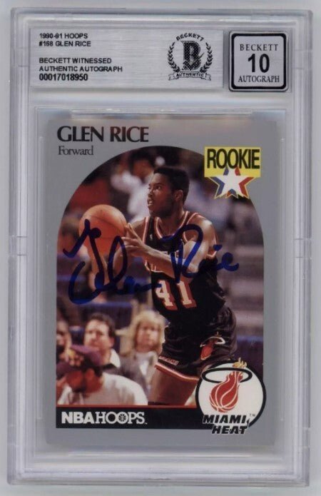 Glen Rice 1990-91 NBA Hoops #168 Rookie RC Signed Beckett Witness BGS 10 Auto