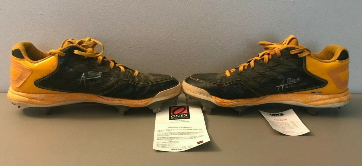 Austin Beck Signed Auto Autographed Game Used Cleats (PAIR) Onyx COA Athletics