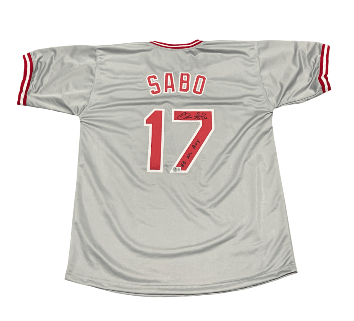 Chris Sabo Signed Autographed Reds Custom Jersey w/ 88 NL ROY Beckett BAS COA