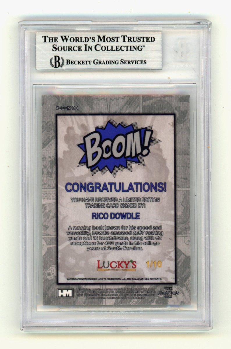 Rico Dowdle 2024 Hits Memorabilia BOOM Gold /10 Signed BGS BAS Auto Cowboys