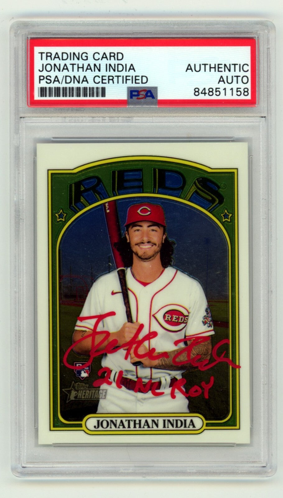 Jonathan India 2021 Topps Heritage Chrome #541 RC Signed w/Ins /999 PSA Auto