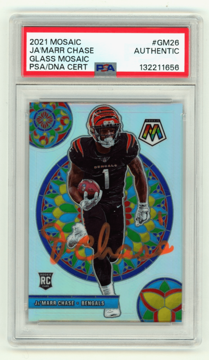 Ja'Marr Chase 2021 Panini Glass Mosaic Case Hit SSP Signed Rookie RC PSA Auto
