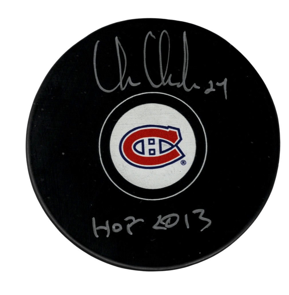 Chris Chelios Signed Auto Montreal Canadiens Puck w HOF 2013 Beckett Wit BAS COA