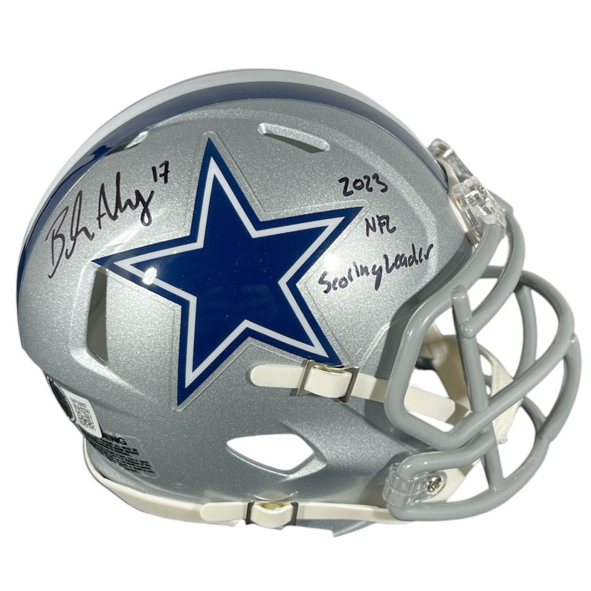 Brandon Aubrey Signed Cowboys Mini Helmet w/ Scoring Leader Beckett Wit BAS COA