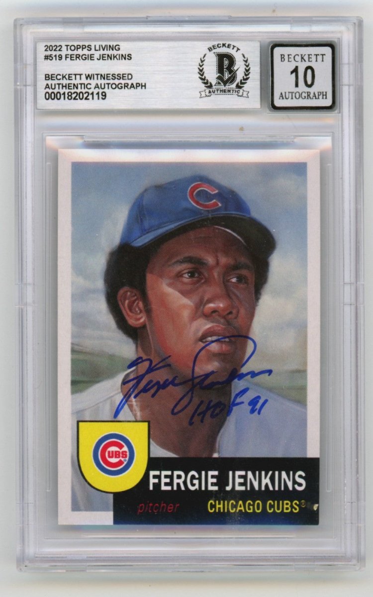 Fergie Jenkins 2022 Topps Living #519 Signed w/ HOF 91 Beckett BGS 10 Auto Cubs