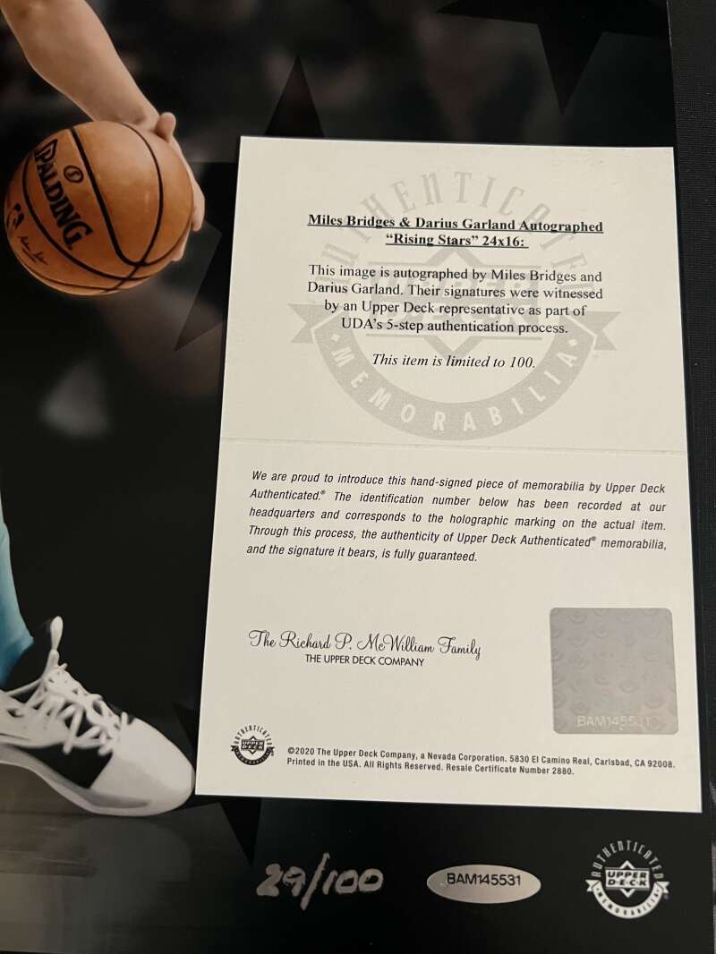 Darius Garland &amp; Miles Bridges Signed 24x16 Photo Rising Stars /100 UDA COA