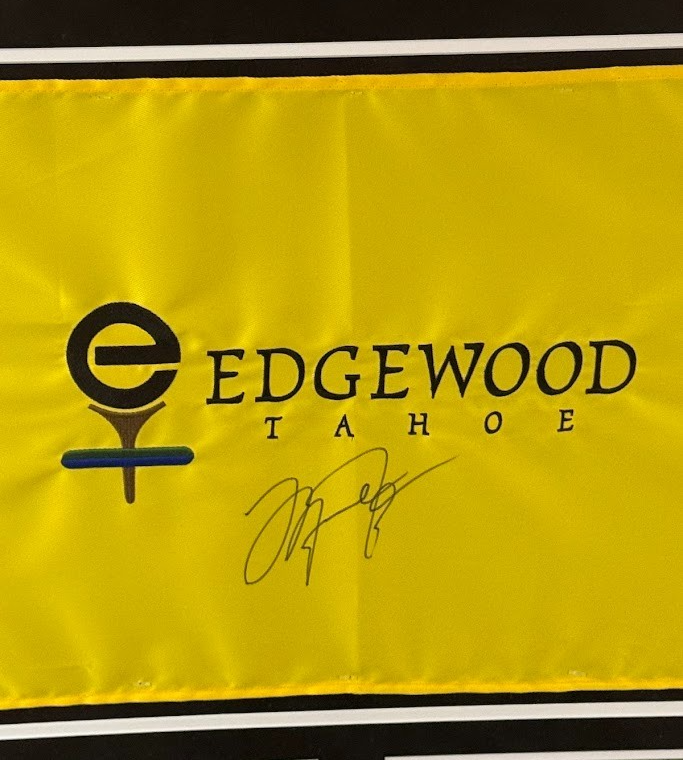 Michael Jordan Signed &amp; Custom Framed Edgewood Tahoe Golf Pin Flag PSA LOA