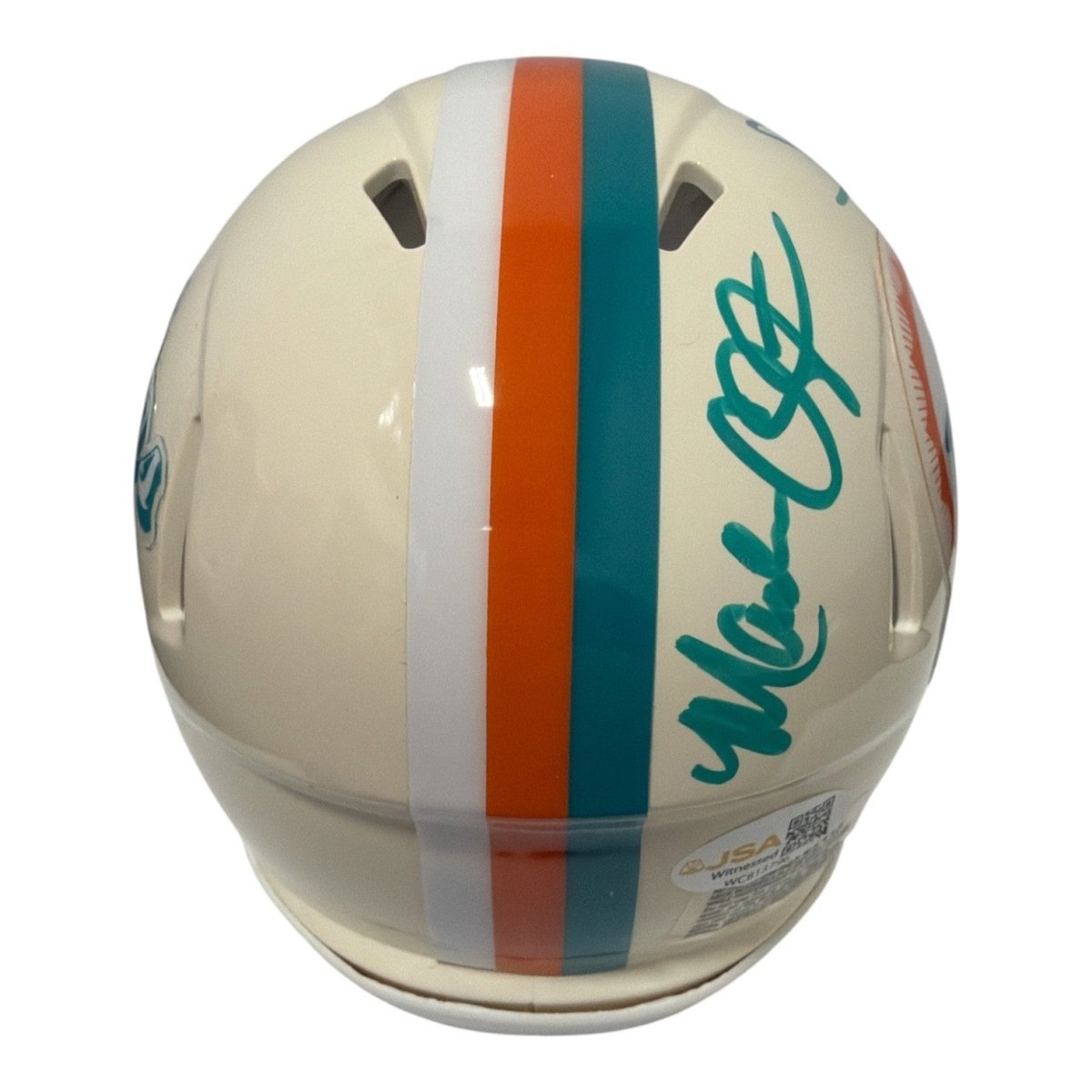 Mark Clayton &amp; Mark Duper Dual Signed Dolphins Retro Mini Helmet JSA Witness COA