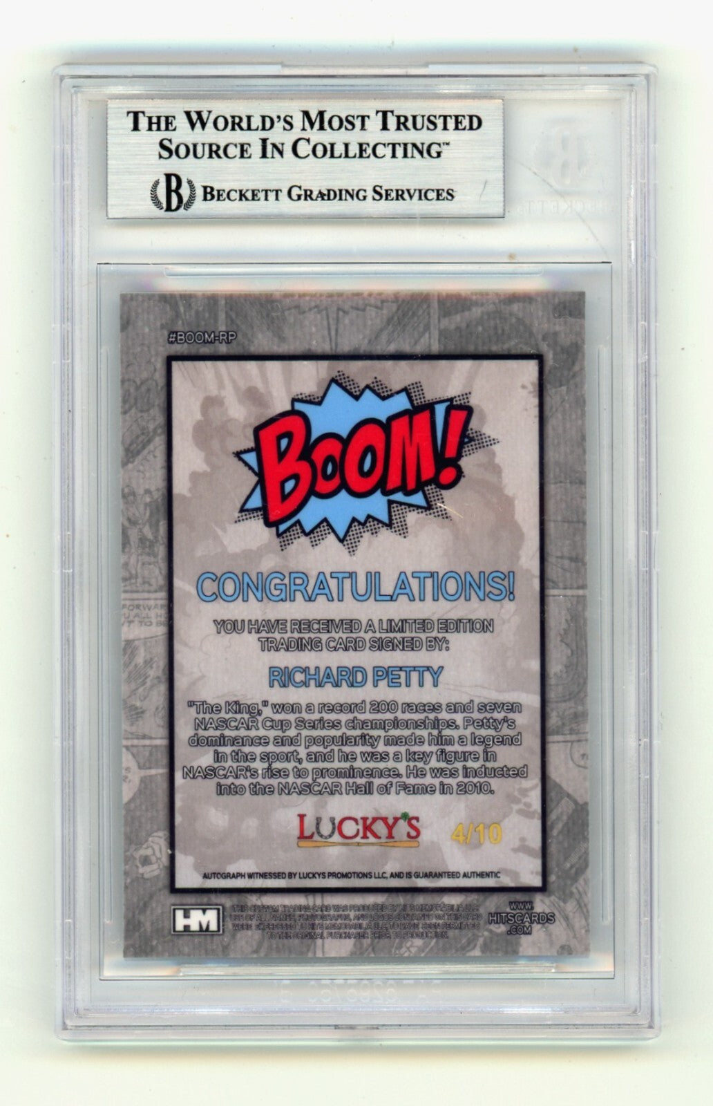 Richard Petty 2024 Hits Memorabilia BOOM Silver /10 Signed BGS BAS Auto The King
