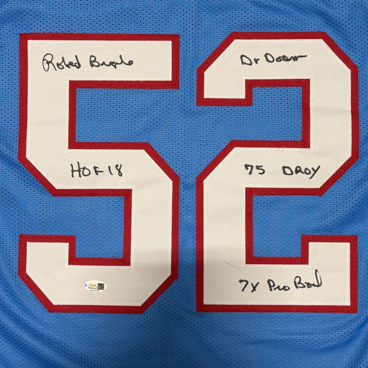 Robert Brazile Signed Houston Oilers Custom Jersey w/ 4x Insc Stat JSA Wit COA