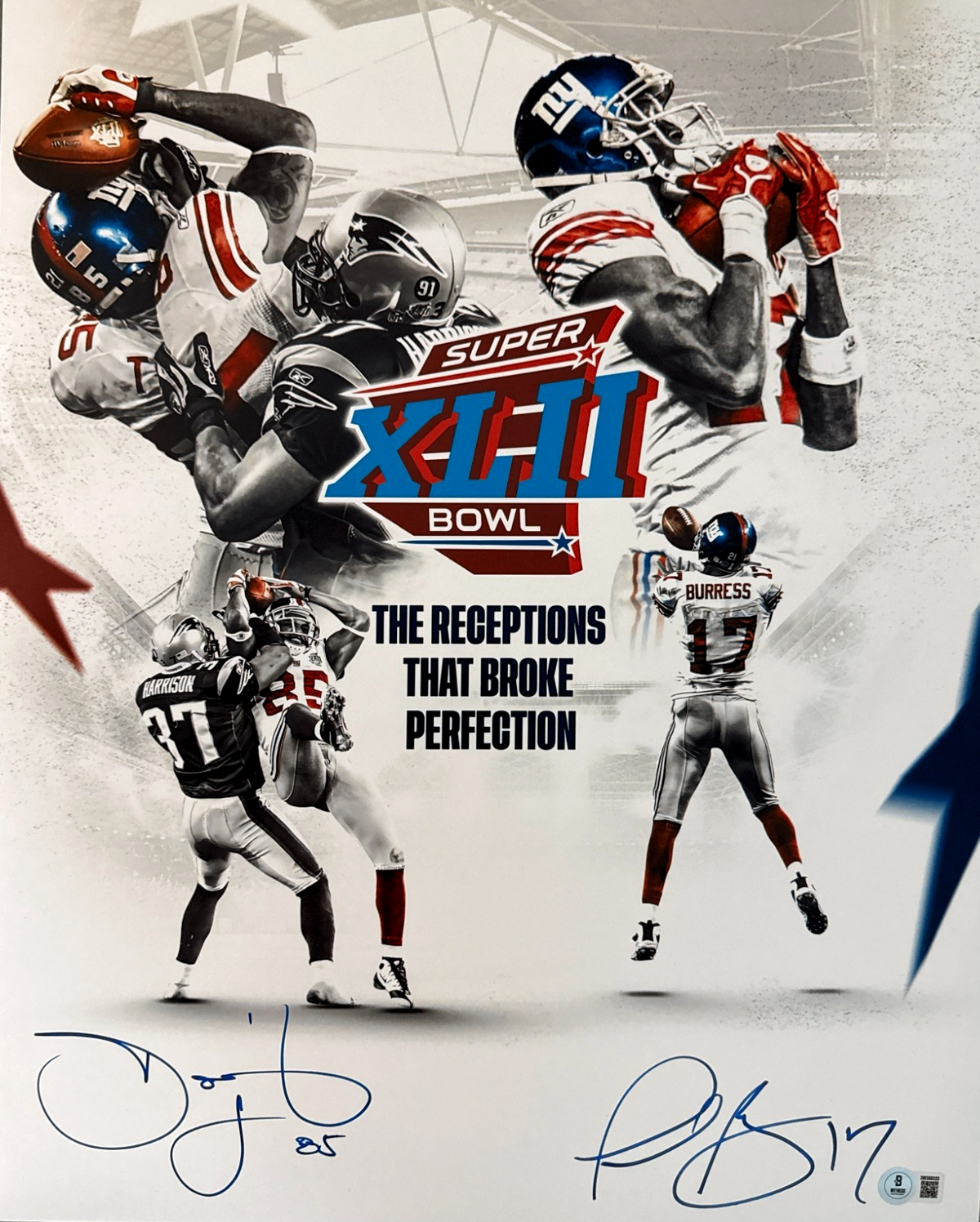 David Tyree &amp; Plaxico Burress Dual Signed 16x20 Photo SB XLII Beckett W BAS COA