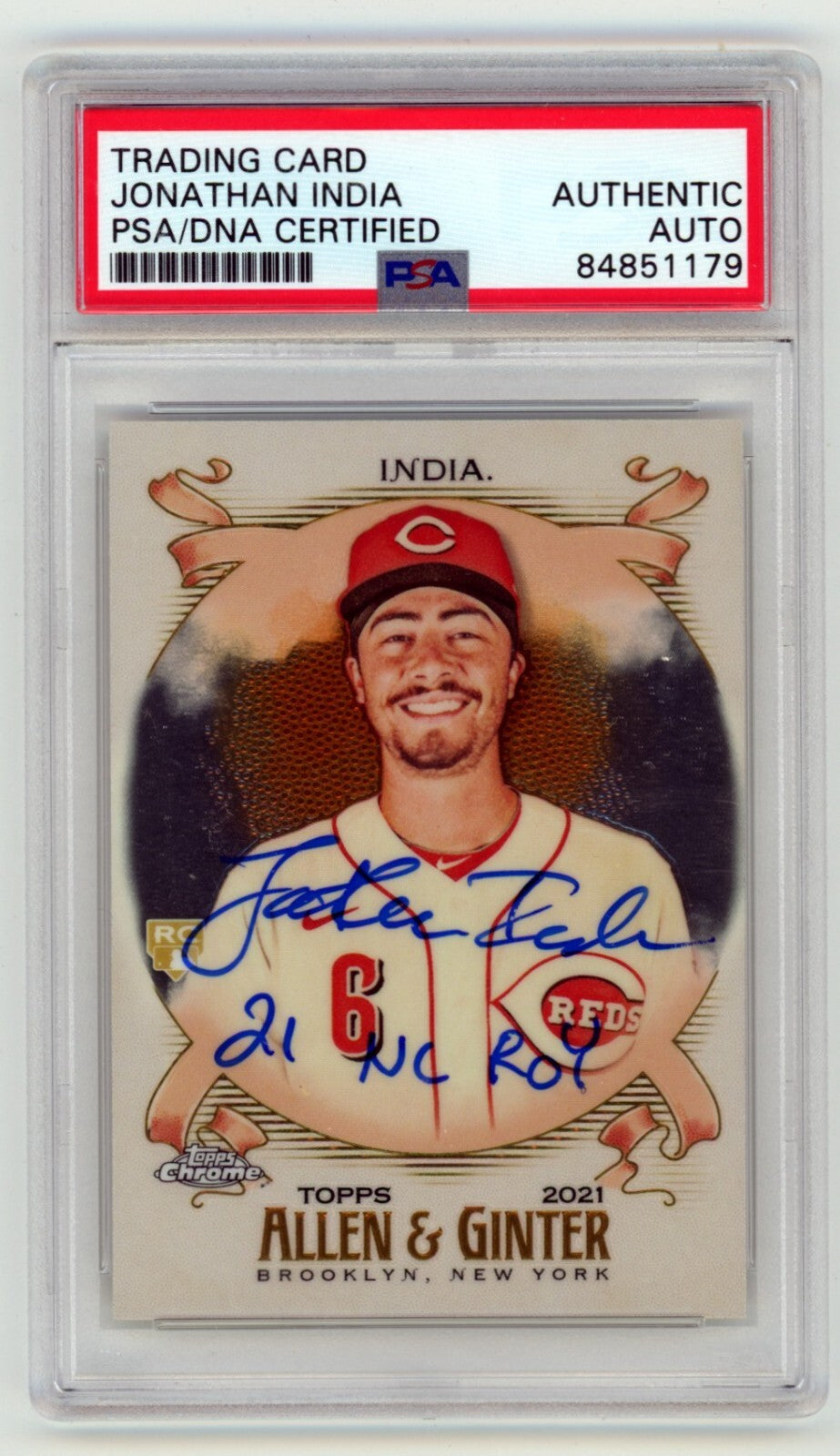 Jonathan India 2021 Topps Chrome Allen &amp; Ginter #210 Signed RC w/ Ins PSA Auto