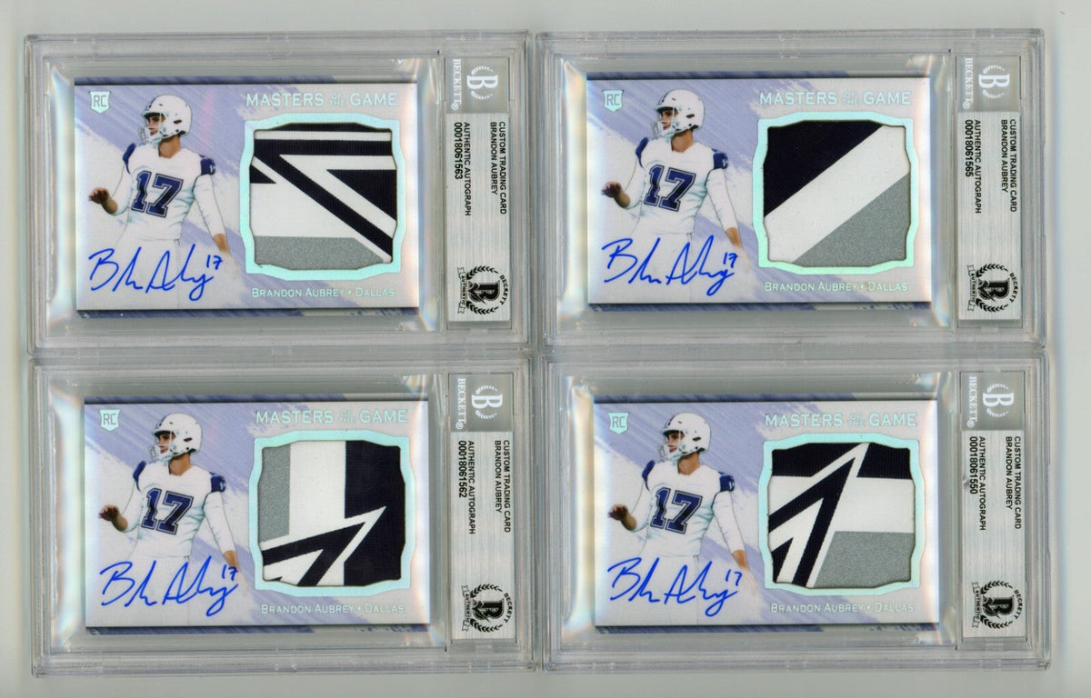 Brandon Aubrey 2023 Hits Memorabilia Silver H RPA Patch Auto RC #/17 BGS BAS