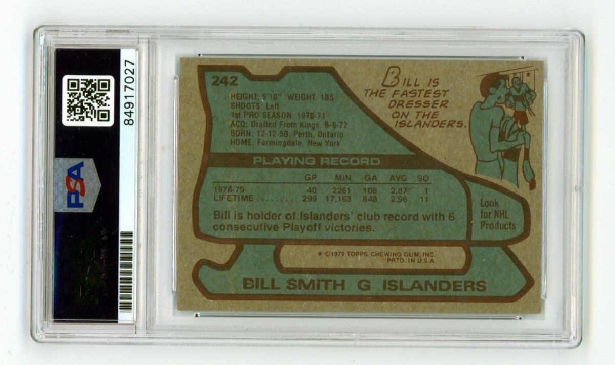 Billy Smith 1979-80 Topps #242 Signed PSA Authentic Auto Blue Islanders HOF