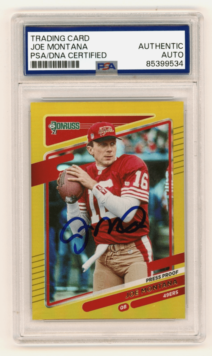 Joe Montana 2021 Donruss Gold Holo Variation Press Proof Auto PSA Authentic Auto