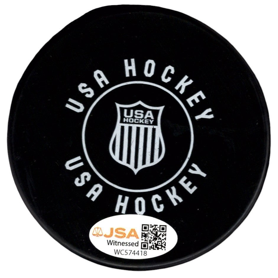 Aerin Frankel Signed USA Hockey Double Gold Medal Puck JSA Witness COA