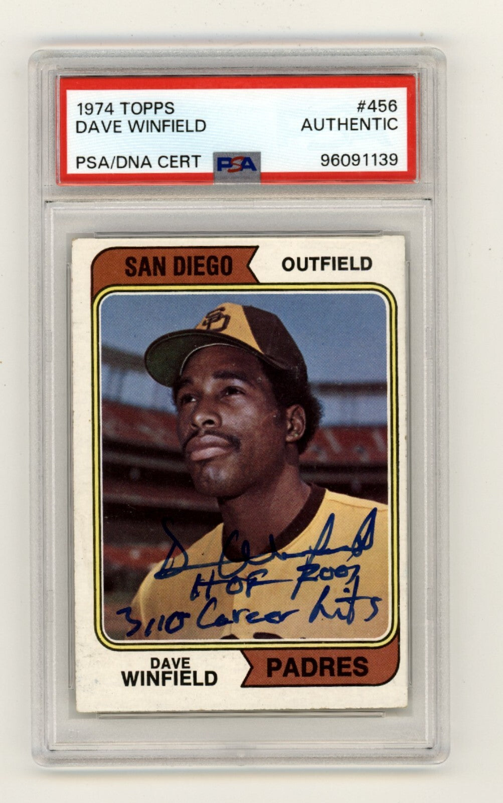 Dave Winfield 1974 Topps 456 Rookie RC Signed w/ HOF Hits Ins PSA Authentic Auto