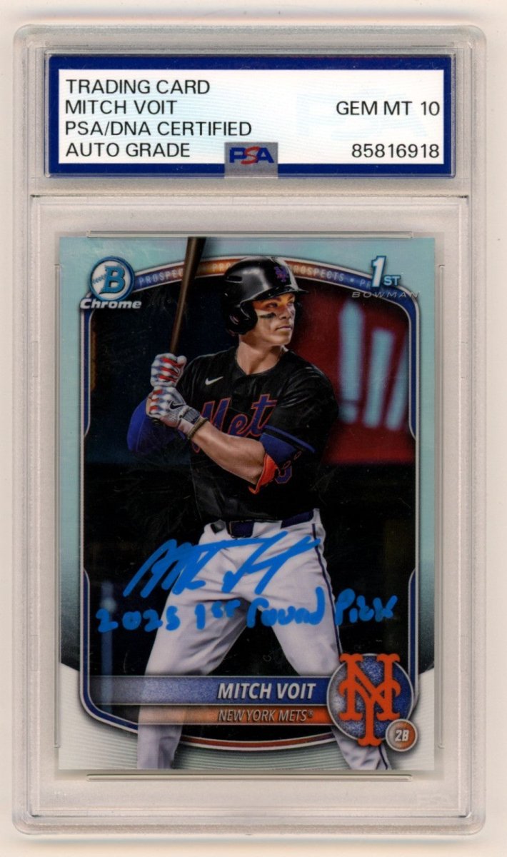 Mitch Voit 2025 Bowman Chrome Signed 1st Refractor RC w/ Inscription PSA 10 Auto