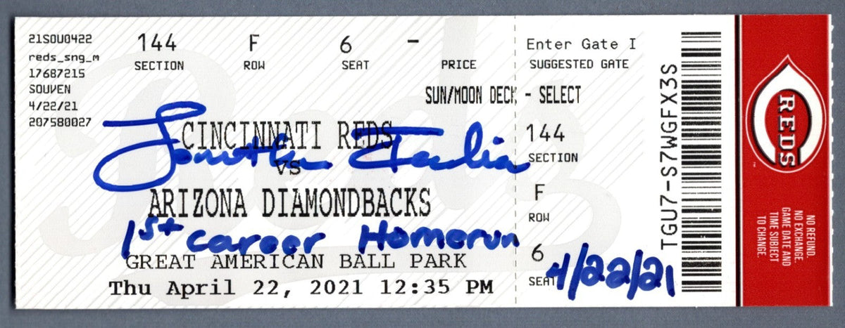Jonathan India Signed Auto 1st Homerun Ticket 4/22/21 JSA COA &amp; India HOLO