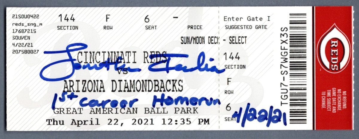 Jonathan India Signed Auto 1st Homerun Ticket 4/22/21 JSA COA & India HOLO