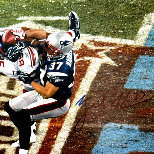 David Tyree &amp; Rodney Harrison Dual Signed SB Helmet 11x14 Photo Beckett BAS COA