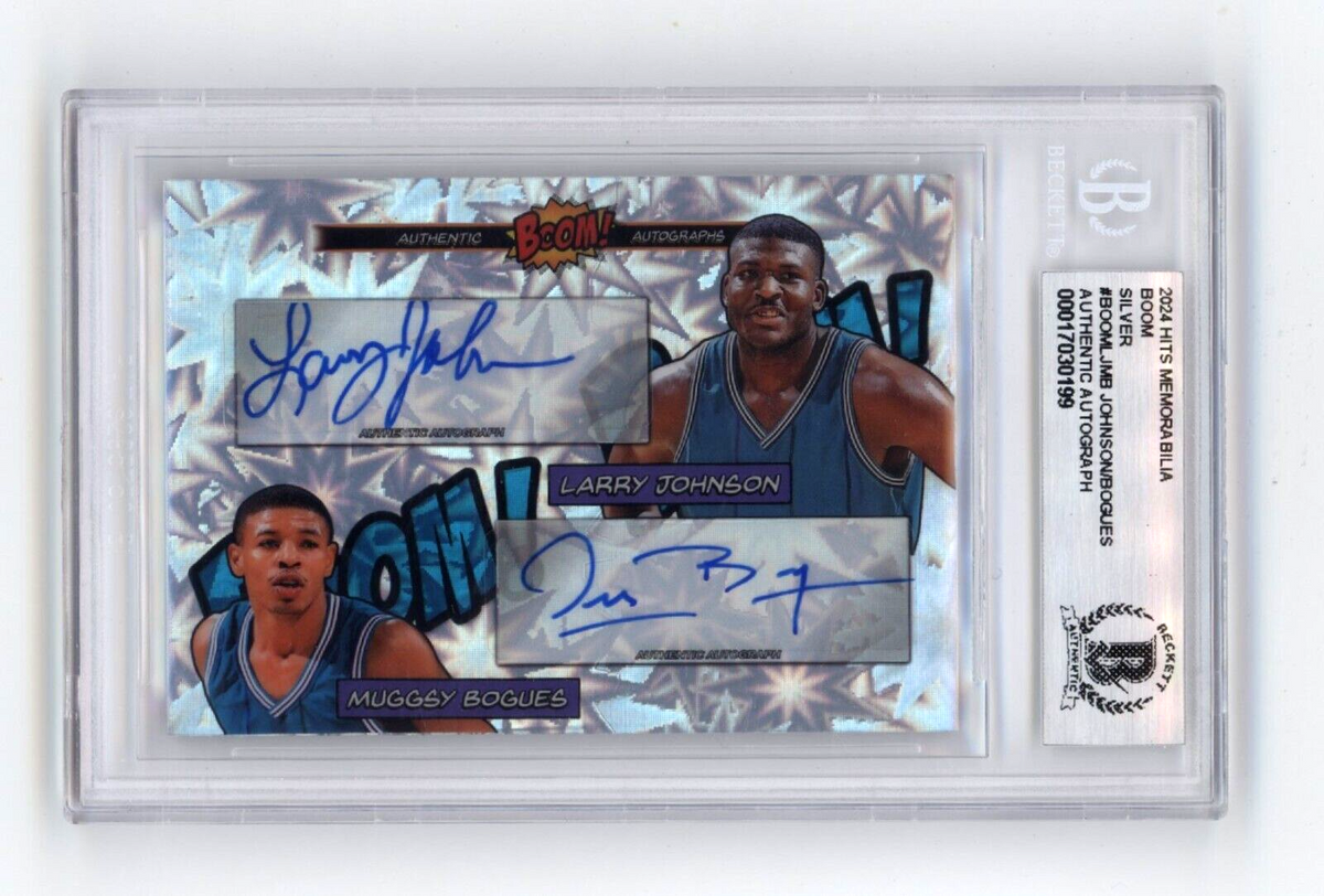 Larry Johnson &amp; Muggsy Bogues 2024 Hits BOOM Silver Dual Signed BGS BAS Auto