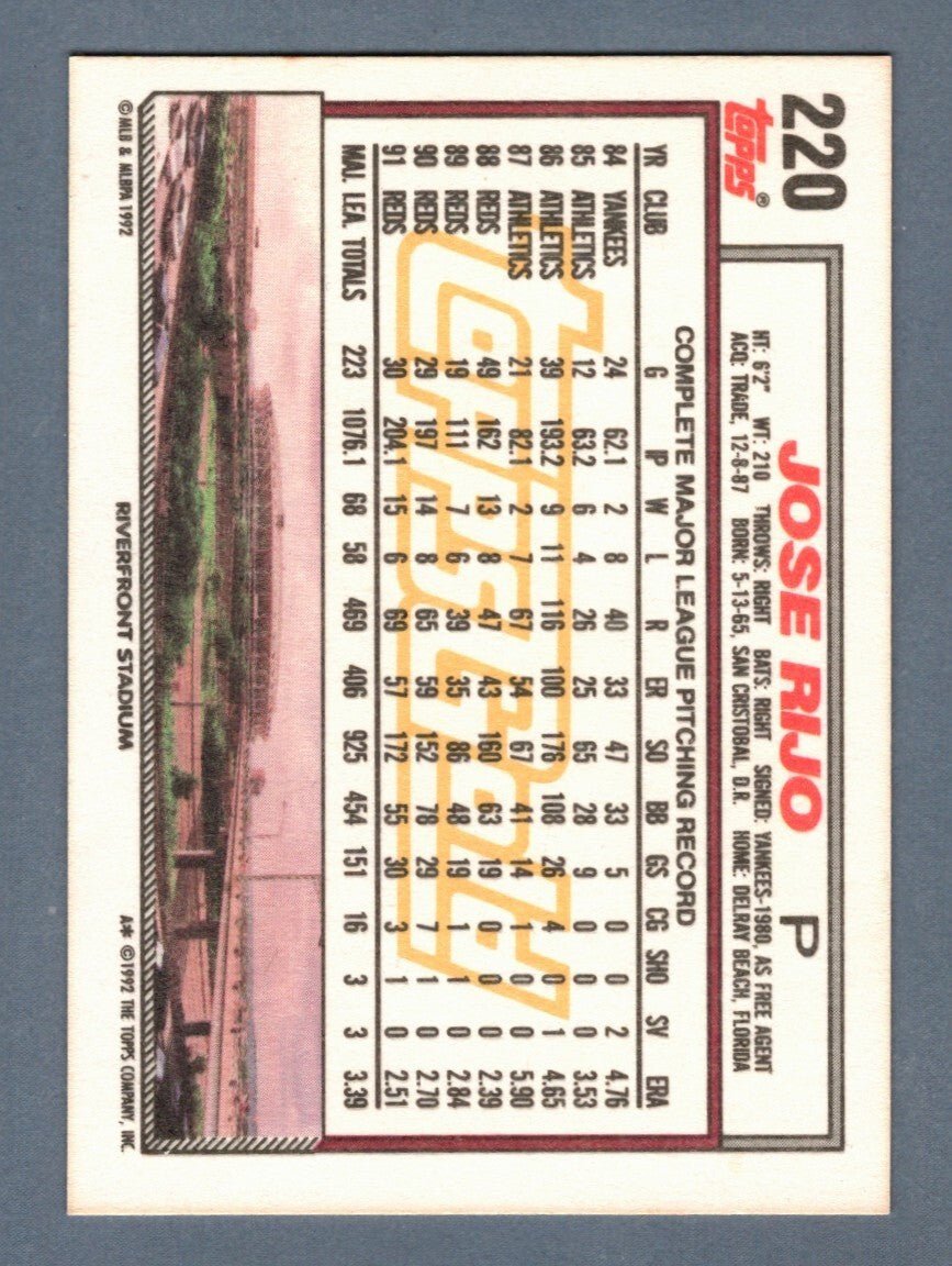 Jose Rijo Signed 1992 Topps Gold Winners #220 LSCM COA Cincinnati Reds