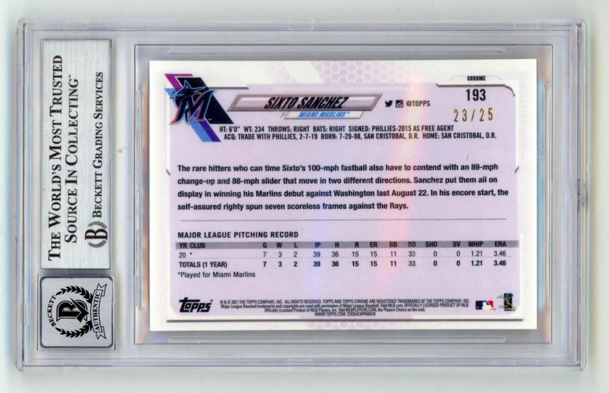Sixto Sanchez 2021 Topps Chrome #193 Orange Refractor Signed RC /25 BGS 10 Auto