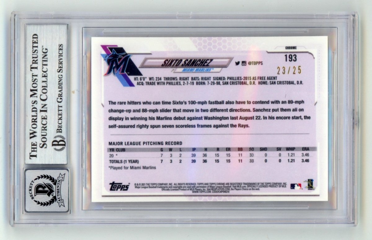 Sixto Sanchez 2021 Topps Chrome #193 Orange Refractor Signed RC /25 BGS 10 Auto